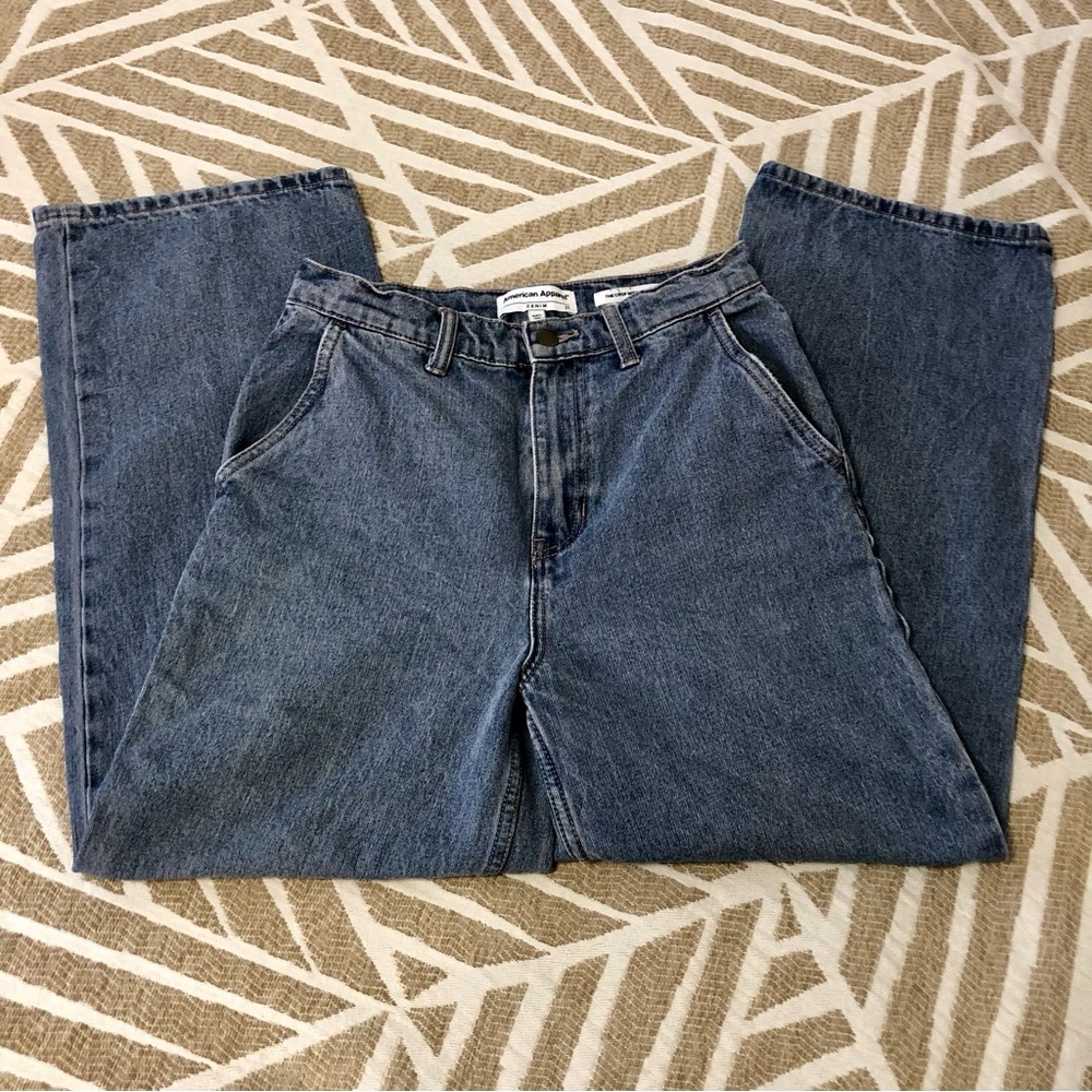 American Apparel The Crop Wide Leg Pink Tinted Wash Jeans